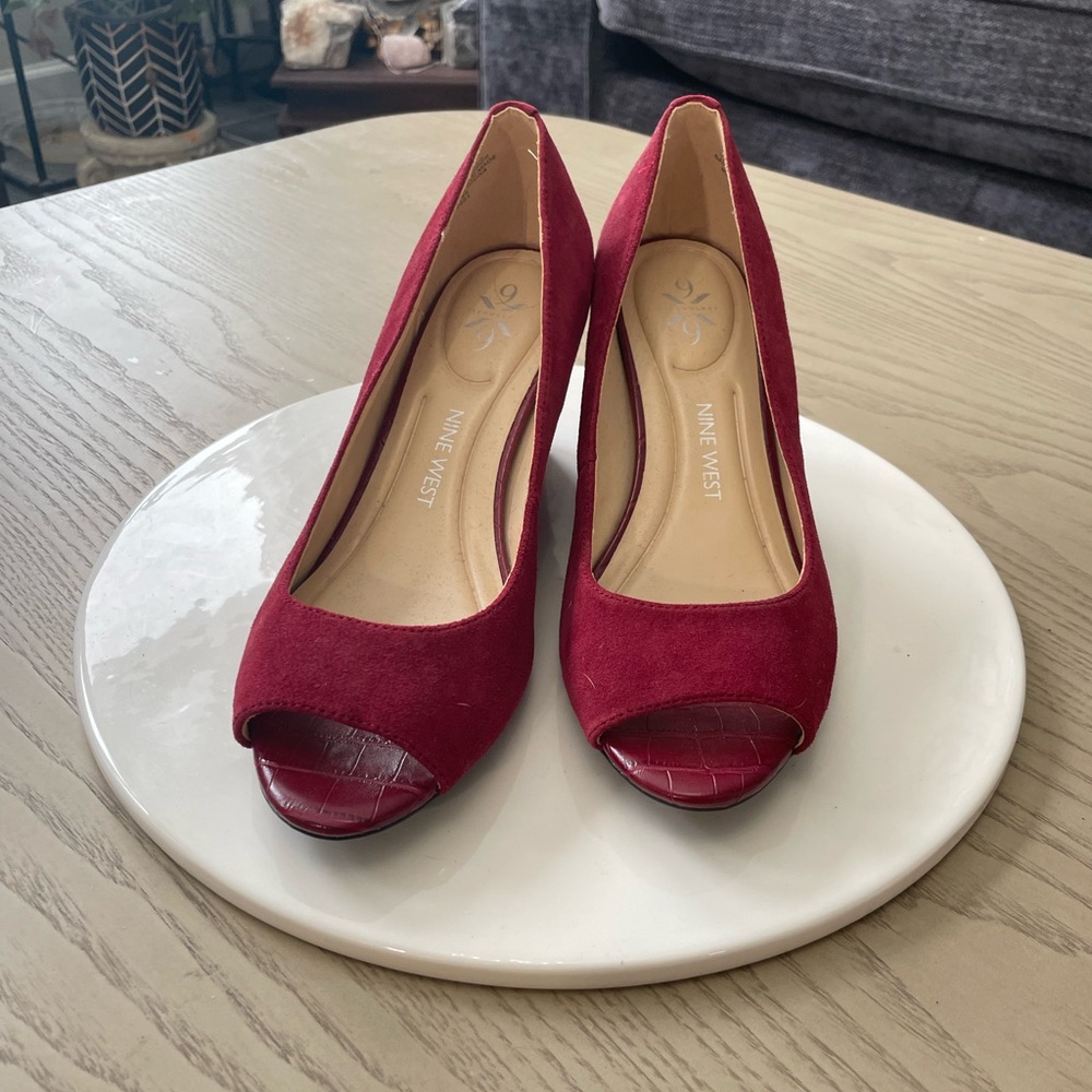 Nine West Deep Red Peep Toe Heels
